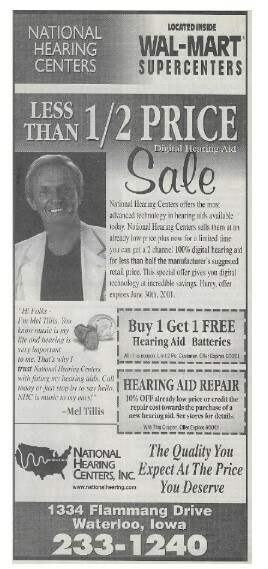 Tillis, Mel / National Hearing Centers | Magazine Ad | 2001 | Version 1