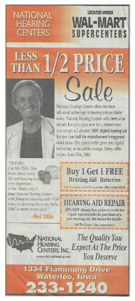 Tillis, Mel / National Hearing Centers | Magazine Ad | 2001 | Version 2