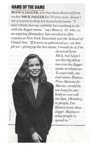 Jagger, Bianca / Name of the Dame | Magazine Article | June 1990