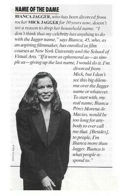 Jagger, Bianca / Name of the Dame | Magazine Article | June 1990