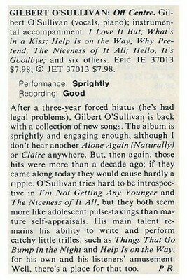 O&#39;Sullivan, Gilbert / Off Centre | Magazine Review | July 1981