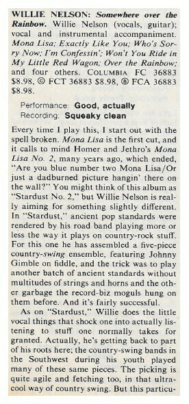Nelson, Willie / Somewhere Over the Rainbow | Magazine Review | July 1981