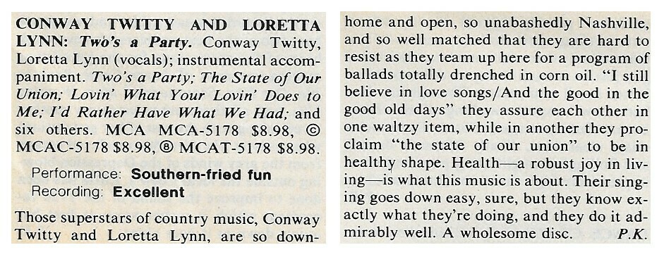 Twitty, Conway / Two&#39;s a Party | Magazine Review | July 1981 | with Loretta Lynn