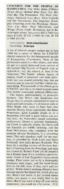 Various Artists / Concerts for the People of Kampuchea | Magazine Review | July 1981