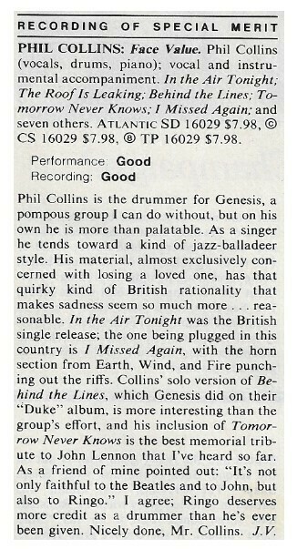 Collins, Phil / Face Value | Magazine Review | July 1981