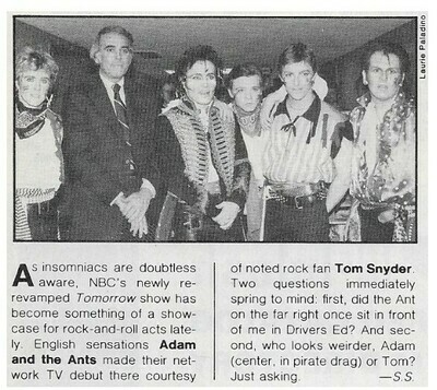 Adam and The Ants / With Tom Snyder on &#39;Tomorrow&#39; Show | Magazine Article | July 1981