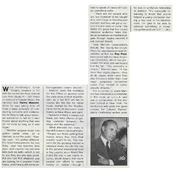 Mancini, Henry / Armstrong&#39;s Circle Theatre | Magazine Article | July 1981