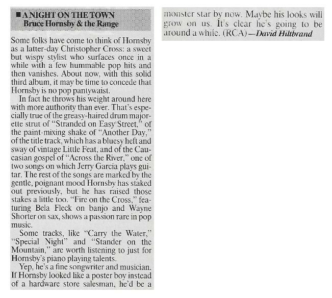 Hornsby, Bruce (+ The Range) / A Night On the Town | Magazine Review | July 1990
