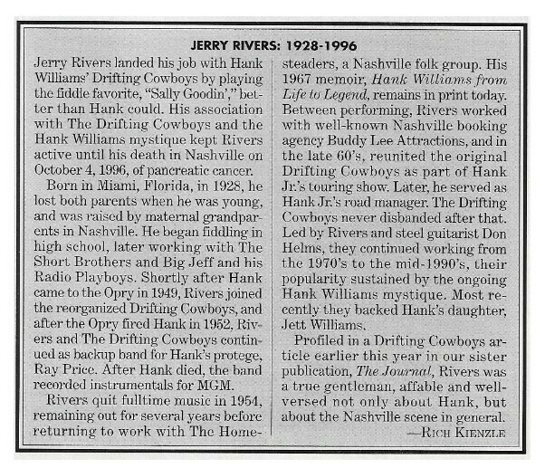 Rivers, Jerry / Jerry Rivers: 1928-1996 | Obituary | January 1997
