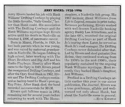 Rivers, Jerry / Jerry Rivers: 1928-1996 | Obituary | January 1997