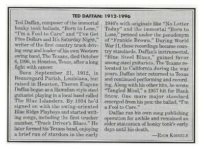 Daffan, Ted / Ted Daffan: 1912-1996 | Obituary | January 1997