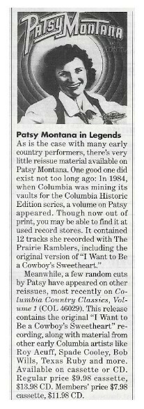 Montana, Patsy / Patsy Montana and The Prairie Ramblers | January 1997