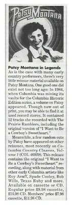 Montana, Patsy / Patsy Montana and The Prairie Ramblers | January 1997