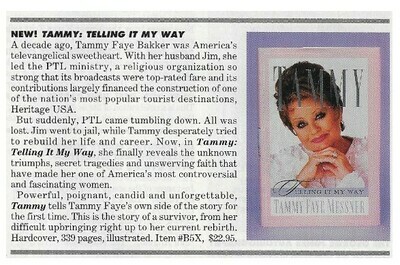 Bakker, Tammy Faye (Messner) / Tammy: Telling It My Way | Magazine Ad | January 1997