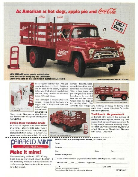 Fairfield Mint / Coca-Cola 1957 Chevy Delivery Truck | Magazine Ad | January 1997