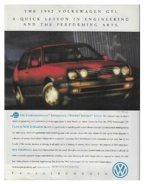 Volkswagen / The 1992 Volkswagen GTI | Magazine Ad | 1991