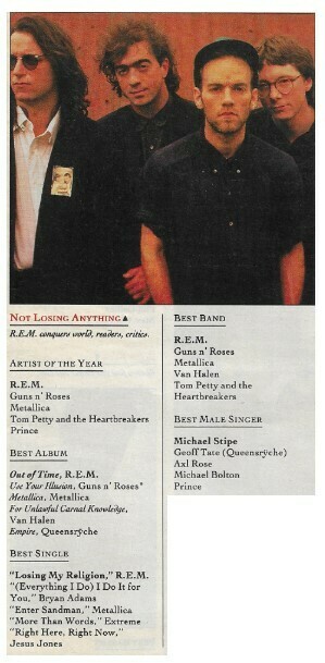 R.E.M. / Not Losing Anything (Readers&#39; Picks) | Magazine Photo | March 1992