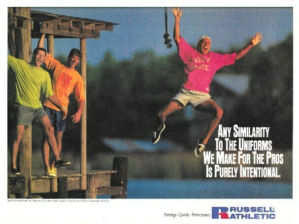 Russell Athletic / Man Jumping Off Dock | Magazine Ad | March 1992