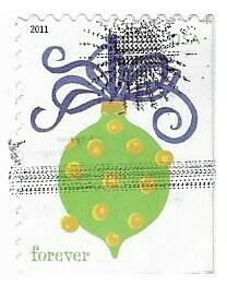 United States / 2011 | Green and Yellow Holiday Baubles | Contemporary Christmas Series | Postage Stamp