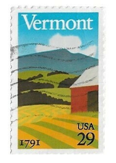 United States / 1991 | Fields and Mountains in Vermont (29￠) | Postage Stamp | Statehood