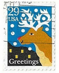 United States / 1993 | Greetings: Red-Nosed Reindeer (29￠) | Postage Stamp | Rectangle Shape | White Antlers