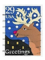 United States / 1993 | Greetings: Red-Nosed Reindeer (29￠) | Postage Stamp | Rectangle Shape | Beige Antlers