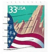 United States / 1999 | Flag Over City (33￠) | Postage Stamp | Date in Red