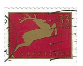 United States / 1999 | Greetings: Jumping Reindeer - Red, Gold (33￠) | Postage Stamp