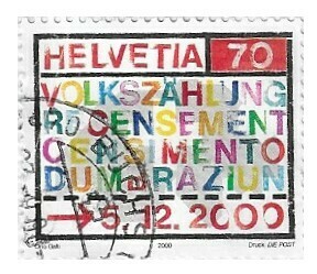 Switzerland / 2000 | Inscription and Countours of Switzerland with Cross (70 ct) | Postage Stamp