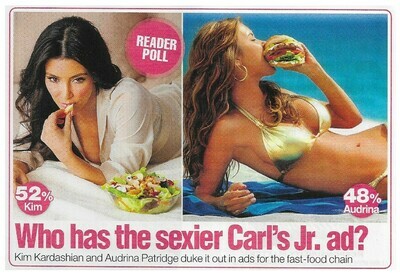 Kardashian, Kim / Who Has the Sexier Carl&#39;s Jr. Ad? | 2 Magazine Photos | January 2010 | with Audrina Patridge