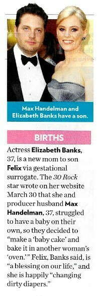 Banks, Elizabeth / Max Handleman and Elizabeth Banks Have a Son | Magazine Article | April 2011