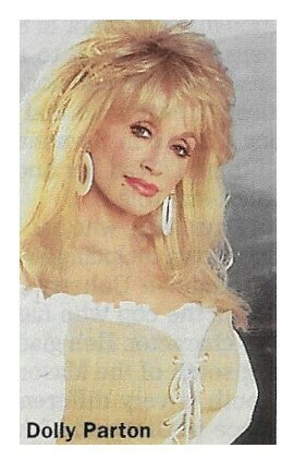 Parton, Dolly / White and Beige Top-Hoop Earrings | Magazine Photo | February 1996