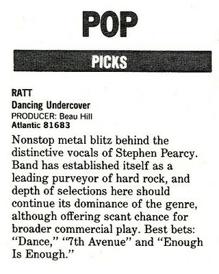 Ratt / Dancing Undercover | Magazine Review | October 1986