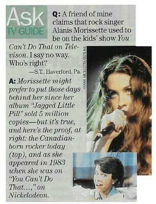 Morissette, Alanis / Ask TV Guide | Magazine Article with 2 Photos | February 1996