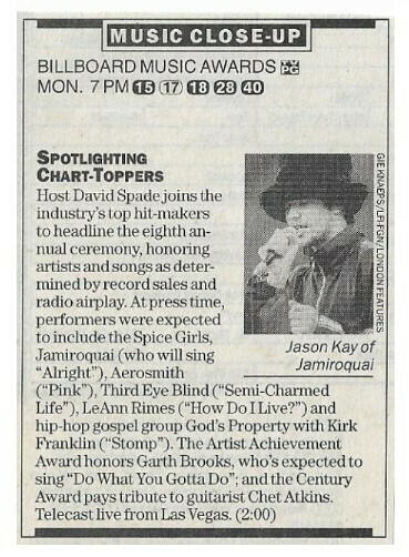 Jamiroquai / Spotlighting Chart-Toppers | Magazine Article with Photo | December 1997