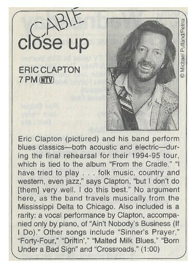 Clapton, Eric / Cable Close-Up | Magazine Article with Photo | 1994