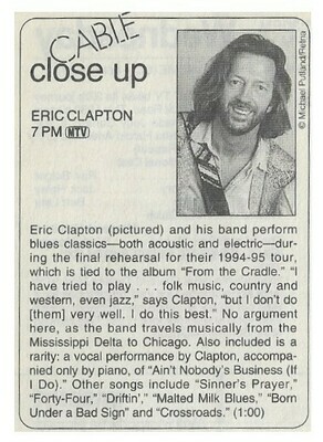 Clapton, Eric / Cable Close-Up | Magazine Article with Photo | 1994