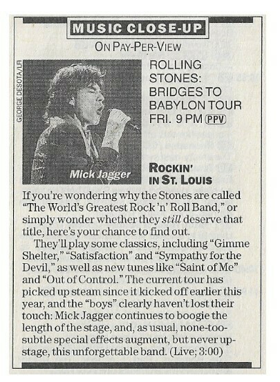 Rolling Stones, The / Bridges to Babylon Tour | Magazine Article with Photo | December 1997