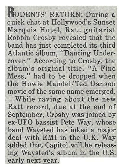 Ratt / Rodents&#39; Return | Magazine Article | September 1986