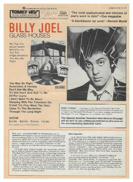 Joel, Billy / Glass Houses | Today&#39;s Hits | Magazine Ad | Summer 1980