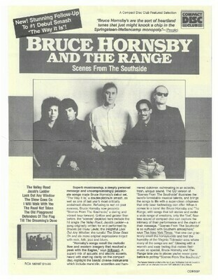 Hornsby, Bruce (+ The Range) / Scenes From the Southside  |  Compact Disc Club | Magazine Ad | 1988