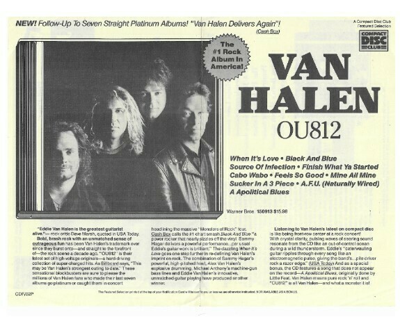 Van Halen / OU812 | Compact Disc Club | Magazine Ad | 1988