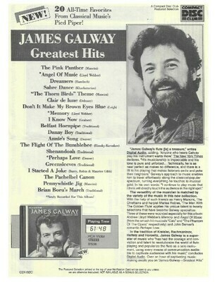 Galway, James / Greatest Hits | Compact Disc Club | Magazine Ad | 1988