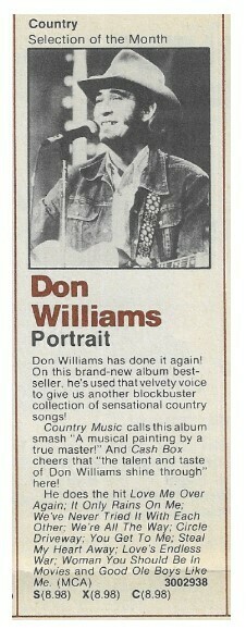 Williams, Don / Portrait | Columbia Record + Tape Club | Magazine Ad | April 1980