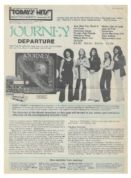 Journey / Departure | Columbia Record + Tape Club | Magazine Ad | September 1980