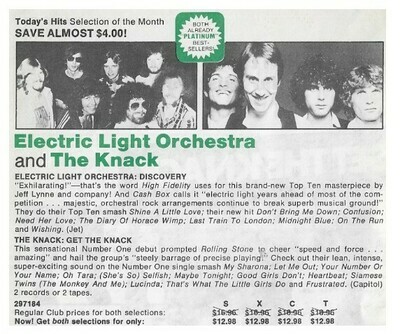 Electric Light Orchestra / Discovery | Columbia Record + Tape Club | Magazine Ad | November 1979 | with The Knack