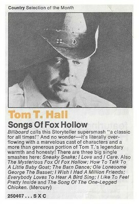 Hall, Tom T. / Songs of Fox Hollow | Columbia Record + Tape Club | Magazine Ad | June 1975