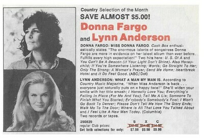 Fargo, Donna / Miss Donna Fargo | Columbia Record + Tape Club | Magazine Ad | April 1975 | with Lynn Anderson
