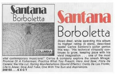 Santana / Borboletta | Columbia Record + Tape Club | Magazine Ad | April 1975