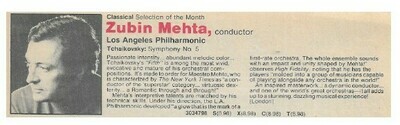 Mehta, Zubin / Tchaikovsky: Symphony No. 5 | Columbia Record + Tape Club | Magazine Ad | October 1980